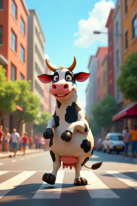 A cow dancing on the street