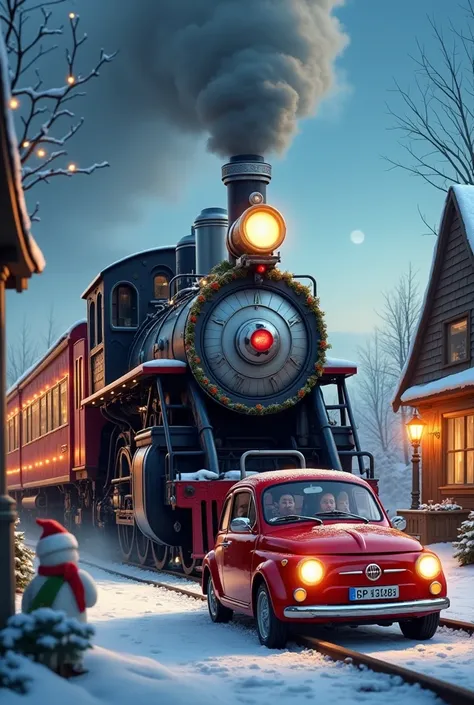 Polar express train in the santa village with a fiat punto  