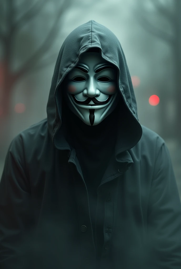 ##  Character Description

Create an  ** translucent man ** like a ghost , with a ** dark hoodie **  that hides his face ,  adding mystery .  This character must wear a  ** serious mask **  by Anonymous ,  that transmits a message of protest and freedom , ...