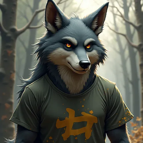 Orc furry wolf wearing a t-shirt 