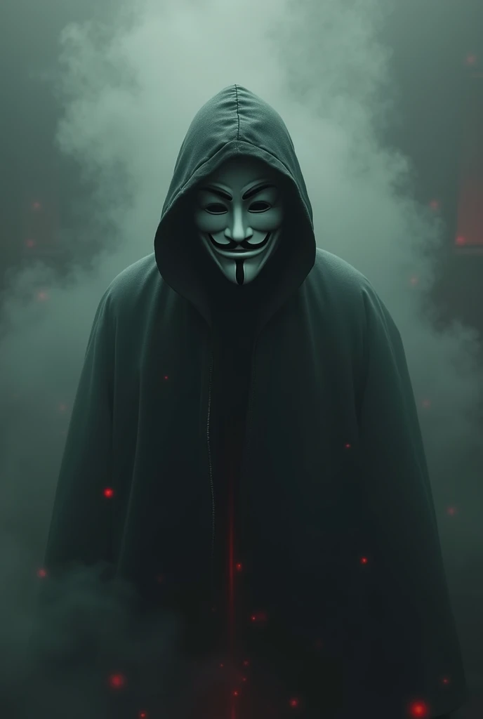 ##  Character Description

Create an  ** translucent man ** like a ghost , with a ** dark hoodie **  that hides his face ,  adding mystery .  This character must wear a  ** serious mask **  by Anonymous ,  that transmits a message of protest and freedom , ...