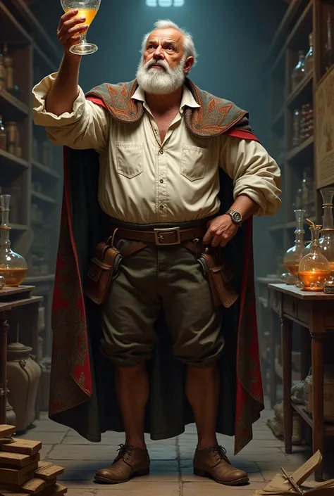 A full-bodied character who is a 30-year-old chemist from 16th century Europe and holds a glass funnel in his hand