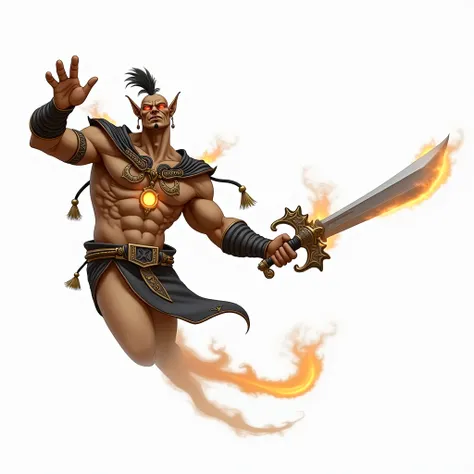 a close up of a genie holding a sword and fire, djinn man male genie, djinn man hybrid genie, human hybrid djinn, djinn, desert genie, ancient wizard, pyromancer, character from dungeons and dragons, from pathfinder, photo of a man adult warrior, bian lian...