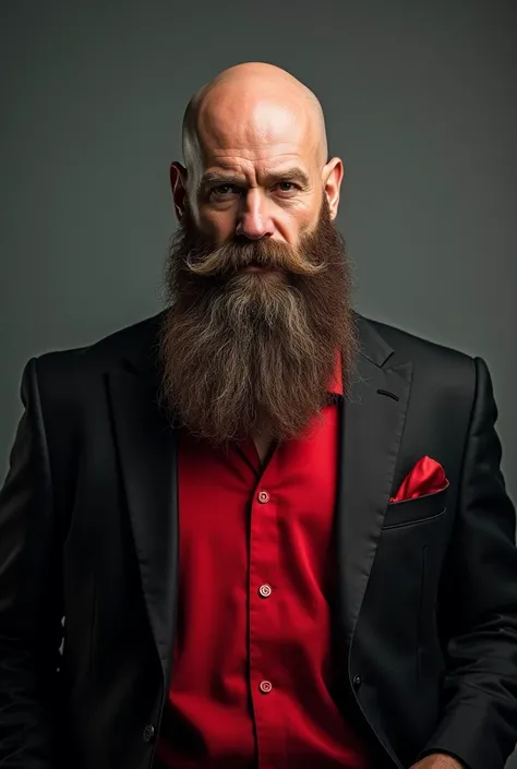 
brown man, Looking 55 years old , of medium height, with a striking appearance.  He has a long brown beard , well-groomed,  that complements his robust style .  He is bald and slightly recalls the image of Santa Claus.  His physique is strong and full-bod...