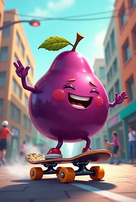 A plum is skateboarding