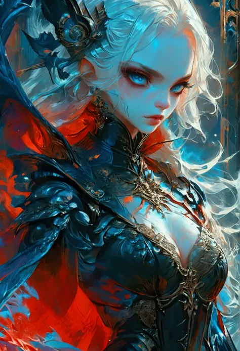 anime comic illustration fantasy art, gothic art, (masterpiece:1.5), full body best details, highly detailed, best quality, Glowing Red, highres, full body portrait of a vampire, elf (Masterpiece, best quality: 1.6), ultra feminine, wizard, (intricate deta...