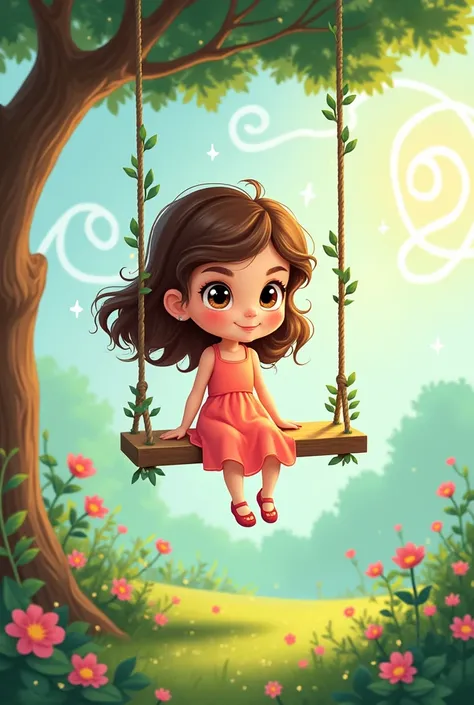 Create a feminine cartoon base: a cartoonish girl sitting on a swing. 