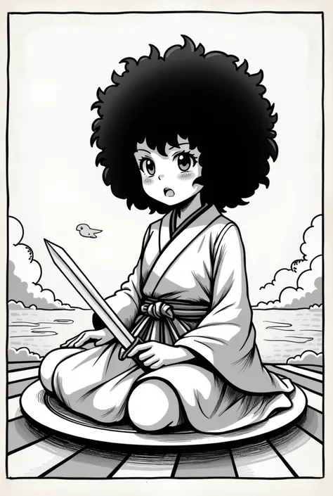  anime girl sitting on a plate with a knife and a cloud, Black and white manga page, Black and white manga style, Black and white manga panel, Black and white manga comic, Black and white manga, manga illustration, manga style , Isekai manga panel, inspire...