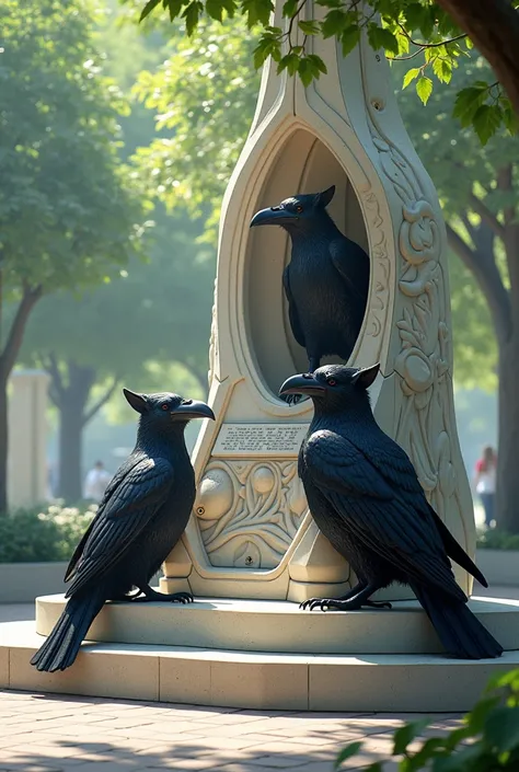 Welcome monument with crow people can sit 
