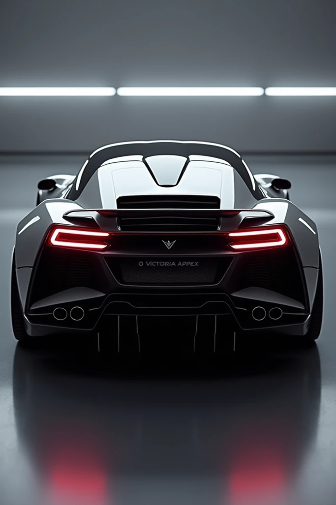  Victoria sports car , model Apex ukazany od tyłu, 4 exhausts , sportowy agresywny zderzak, szerokie,  slim rear lights that extend the entire width of the car and the lamps will be branded with the brand logo and the lamps will be in the shape of wings