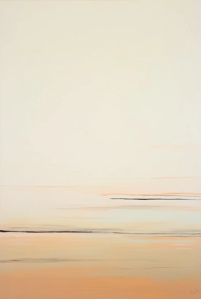  An abstract painting of an infinite desert , with pastel colors and horizontal lines .  Accompany with a sound recording of wind and sand