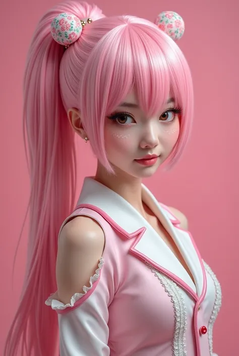 Latex Costume Japanese Women Hair Pink High Definition Ponytail