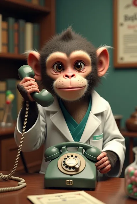 The monkey doctor is on the phone 