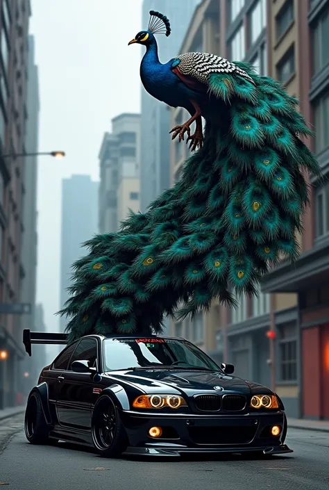 Cruely-tuned BMW e46 with a 6-meter-tall wing similar to a peacock

