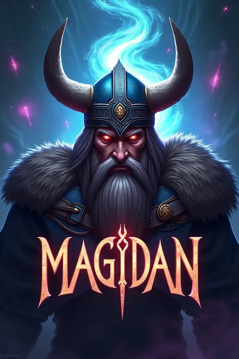 Create a gaming logo using the word magidan and incorporate a viking