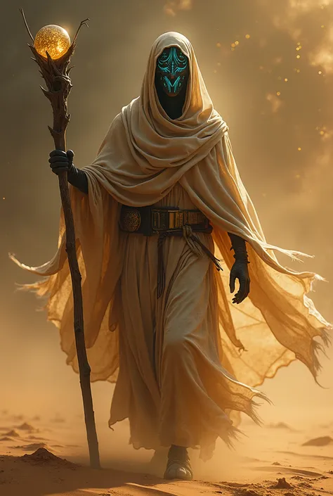 Amidst the endless sands of a cursed desert, the Dune Wraith roams, its form shrouded in layers of flowing, sand-colored silks that ripple and shift as if alive. The air around it vibrates with an eerie hum, distorted by heat mirages that twist reality int...