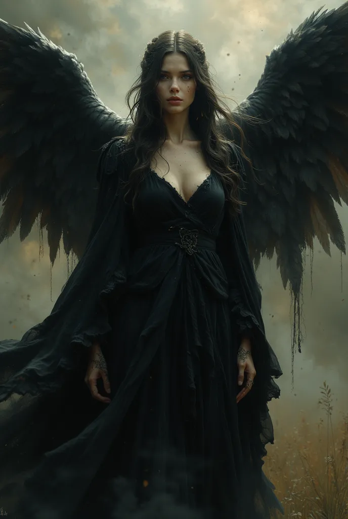 angel of the darkness. beautiful cinematic impressionist painting, dark dramatic character, in the style of jeremy mann and char...