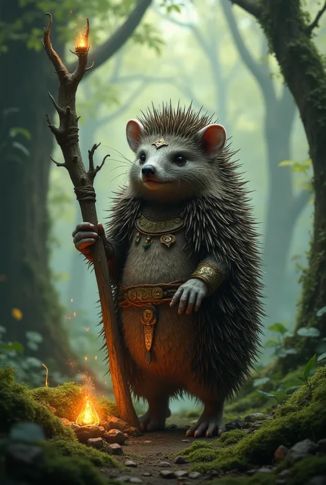  A standing hedgehog shaman. Fantasy