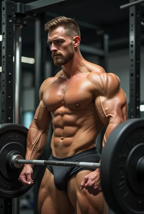 Super muscular bodybuilder weight lifting at the gym. He is wearing no shirt and a tiny speedo with bulg in it. His muscles are very big and strong. His skin is smooth nd the guy is very hot and cute
Full body foto
