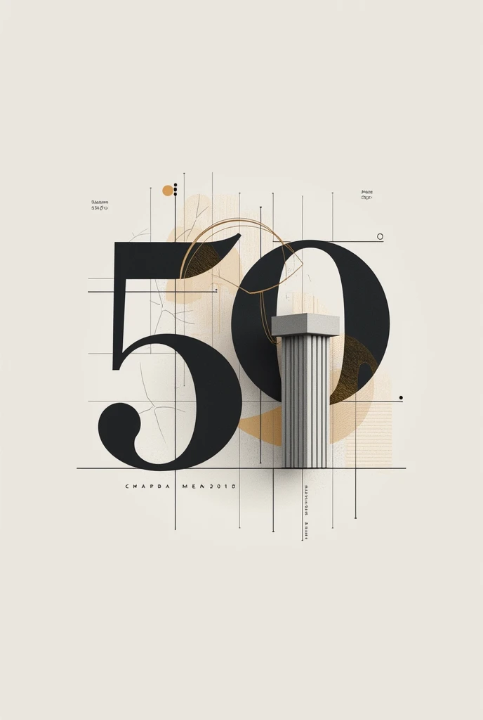 "Design a minimalist logo for the 50th anniversary of the Faculty of Architecture at Universidad Santo Tomás de Colombia. The logo should feature the number 50 constructed from geometric shapes or lines that evoke architectural elements, symbolizing struct...