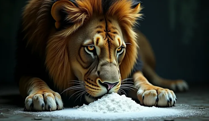 Lion smelling cocaine 