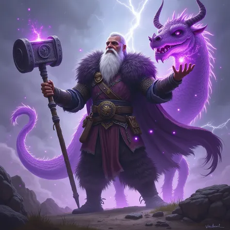 Viking , Druid, Elmo drago, Purple Enchanted Hammer,  purple magic stick, white beard 