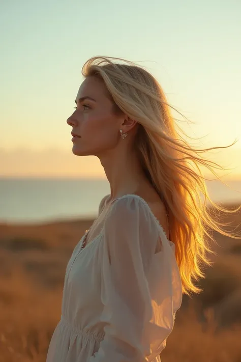 Blonde woman looking at the horizon