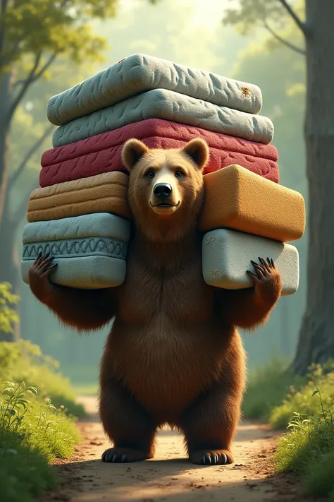 Bear carrying mattresses 