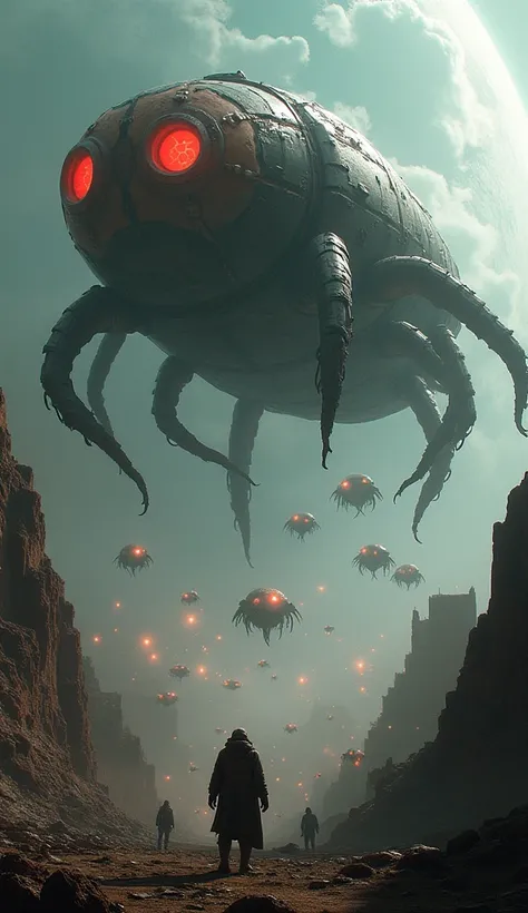 The Red Scarab

Shaped like a giant scarab beetle, this organic-mechanical hybrid ship has glowing red eyes that scan the planet’s surface. It ejects thousands of smaller beetle-like crafts, which begin to infest cities, destroying everything in their path...