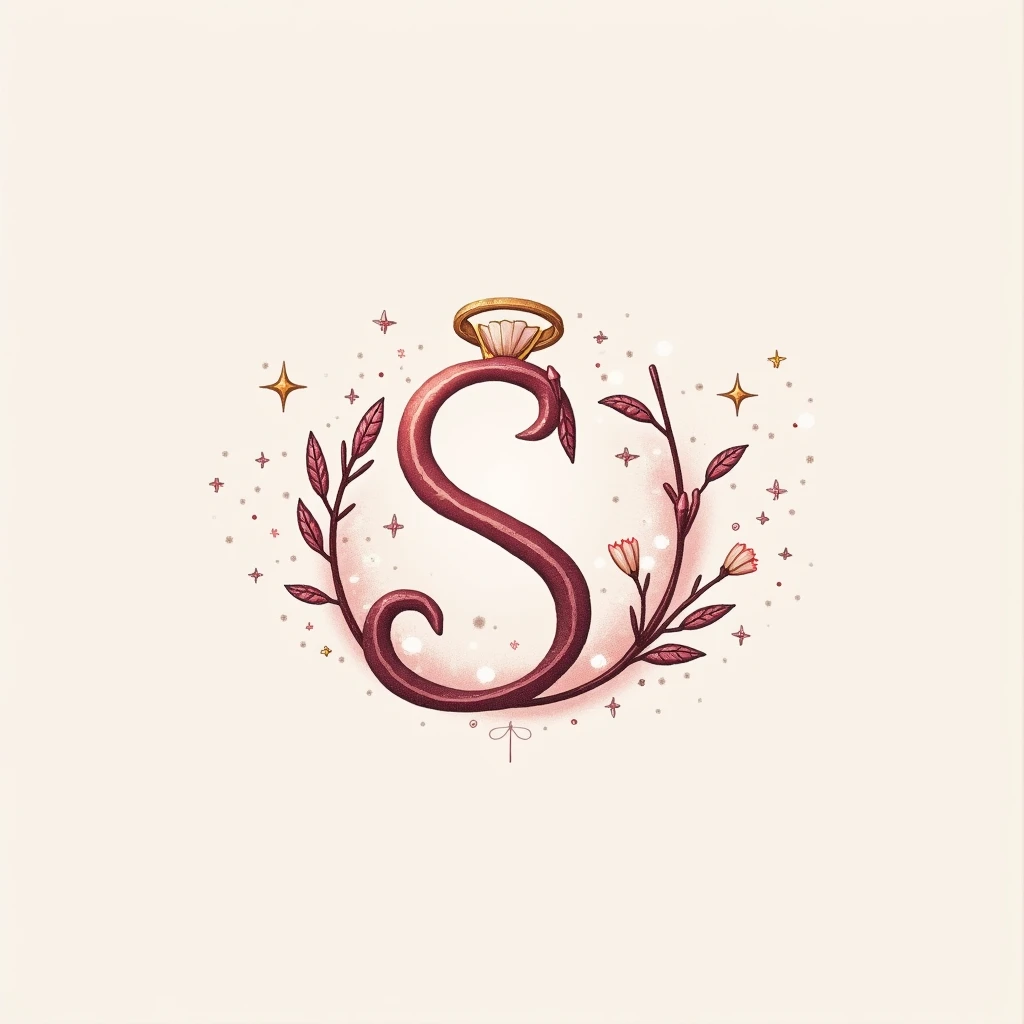  Create a brand logo using these letters "SweetThings" to be creative,  put it in an interlaced form , In an aesthetic way ,  also wear a ring , Little things, Little stars  , brillitos,, aesthetic,