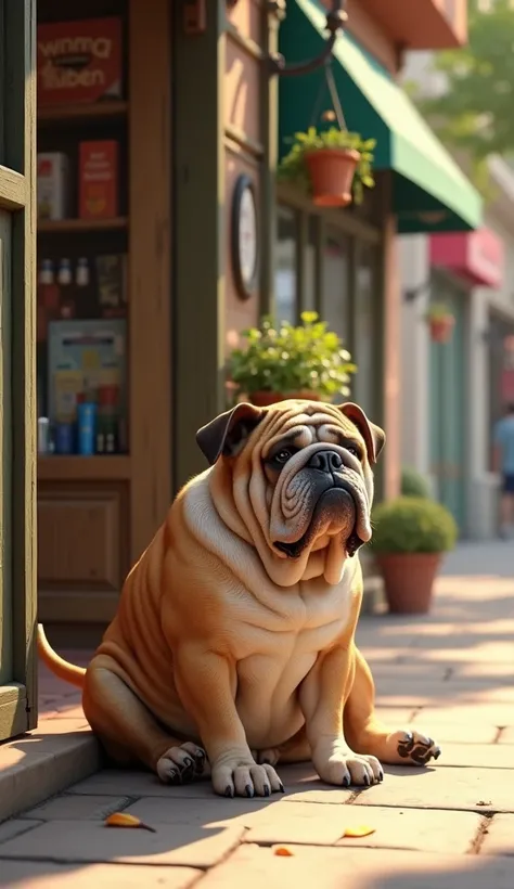 An elderly Bulldog dog named Toby spent his days outside a store. 