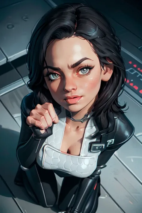 miranda, portrait, looking at viewer, solo, half shot, detailed background, detailed face, (tron theme:1.1) evil high-tech futuristic hacker,  
advanced technology, hoodie, techwear,  keycard, electronics, head-up display,  
(holographic display:1.05), acc...