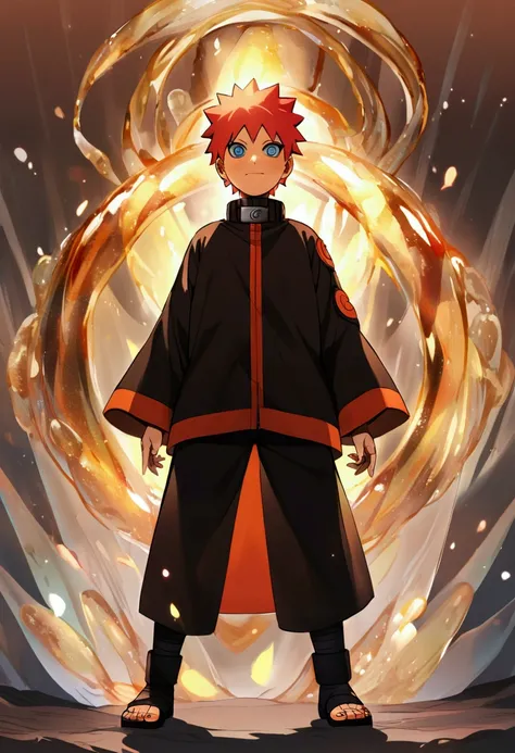 Naruto Uzumaki with red hair and black clothing 