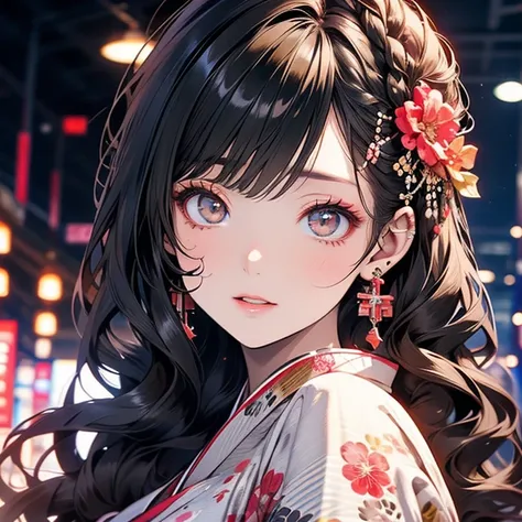 woman、Princess、Age 30、Black Eyes、Updo、Chestnut hair、Glamour、Large Bust、elegant、Glittering Kimono、A gorgeous hairpin、1603s、Shooting from a mid-angle