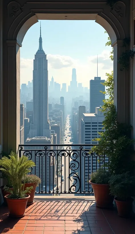 A balcony without people in the city. 