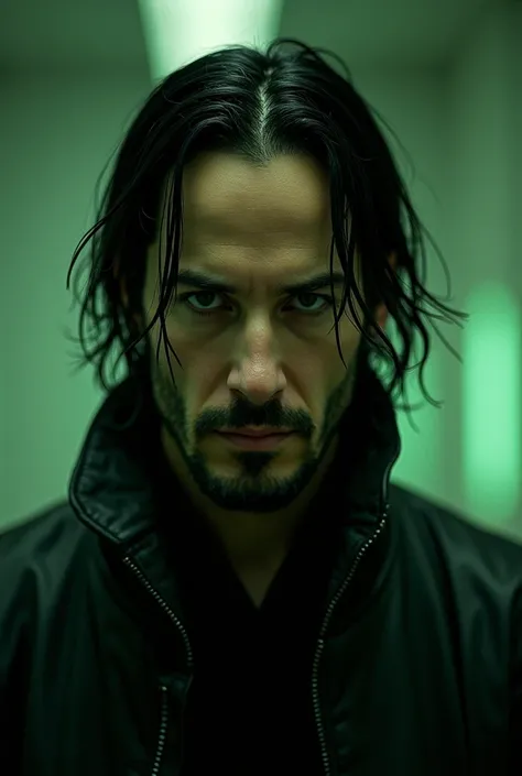 Poster (((Character))) Neo, (((movie))) Matrix (((Keanu Reeves)) photo, mastermiece, top quality, (Ultra detail face and eyes 1.3) Adult, ((posing)) photo shoot, medium shot, Studio, Bokeh effect, 32k,cinematography, colored lighting, (special attention to...