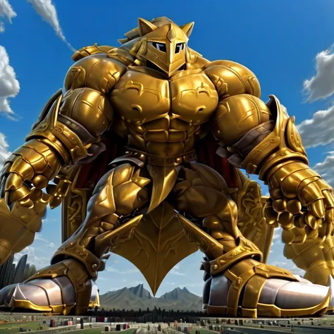 - Excalibur Sonic. Golden Armor. The whole body is golden.
- masterpiece. official art. 8k. best quality. detailed full body. full body.
- no face. wearing a full-face helmet.
- An arrogant expression. smile at the corner of your mouth.
- He with 4 arms.
-...