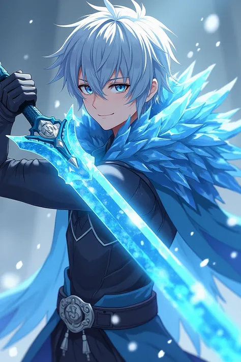 
 1 Teenage Male Wearing Cryo Dragon Armor, Elemental Ice ,  Russian Cyber Background ,  Sky Blue Ice Aura Body ,  Archon Strength ,  Silver Ice Hair ,  Light Gray Eyes , tubuh sempurna,  Holding Ice Dragon Sword ,  Ambience of Love ,  very detailed ,  Fig...