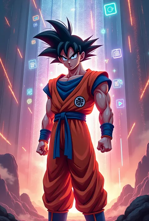 Goku with streaming icons around