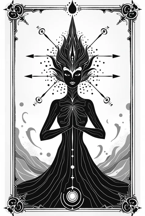 draw a symbol of life power on a tarot card with black and white colors, basic shapes