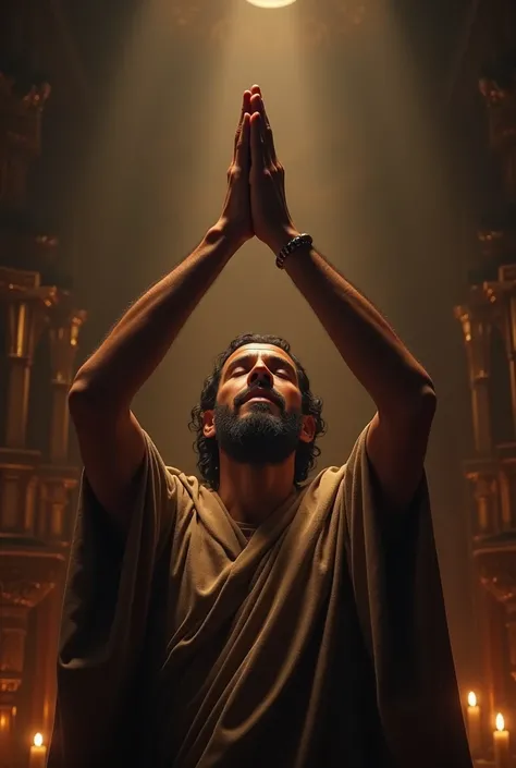 Man worshiping with his hands raised