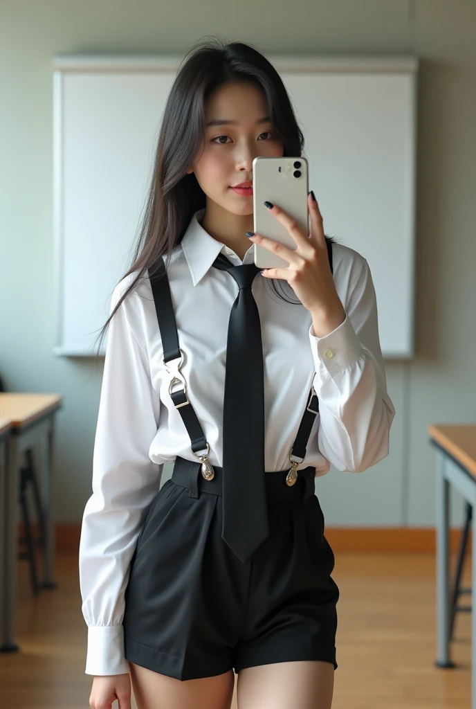  A 21-year-old Korean girl with long hair and a pretty face who works as a school dance club . I am 164 cm tall and weigh 57 kg ,  I have a voluminous, sensual, and sexy body with a bust size 85c . , a white shirt that fits perfectly on top . Wearing a tie...