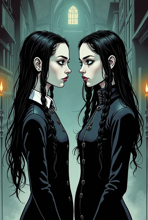 Create a comic image of Wednesday Addams And Rue Barnette 