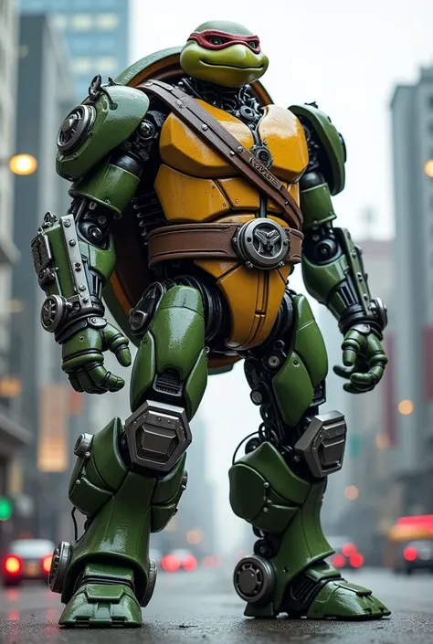 Make  donatello the ninja turtle, like a robust transformers robot, Identical to Transformers 