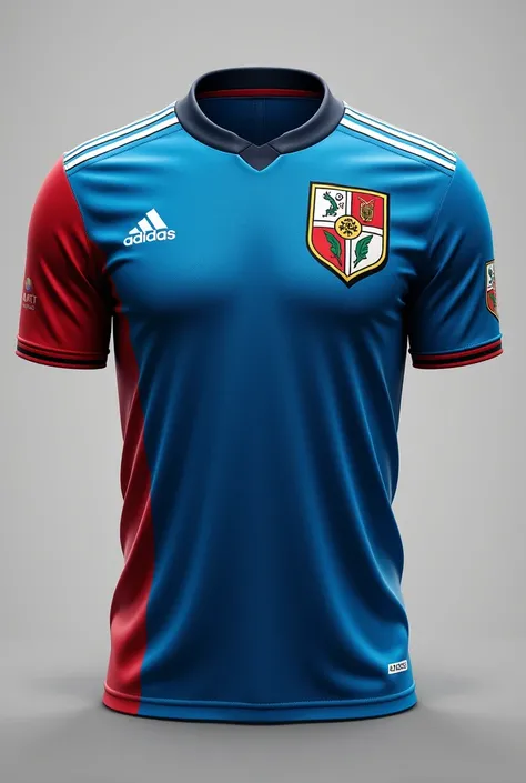 The Dominica soccer team jersey, Let it be blue , white and red , And make a shield for their soccer team 