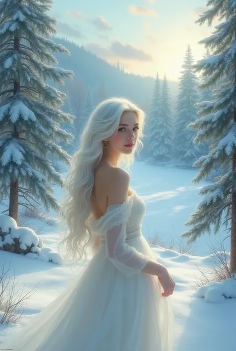 Winter landscape with a beautiful girl 