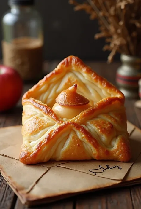  Puff pastry dessert filled with apple puree, in the form of a letter envelope . The packaging inspired by the Harry Potter universe