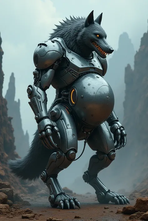 An extremely pregnant wolf mech