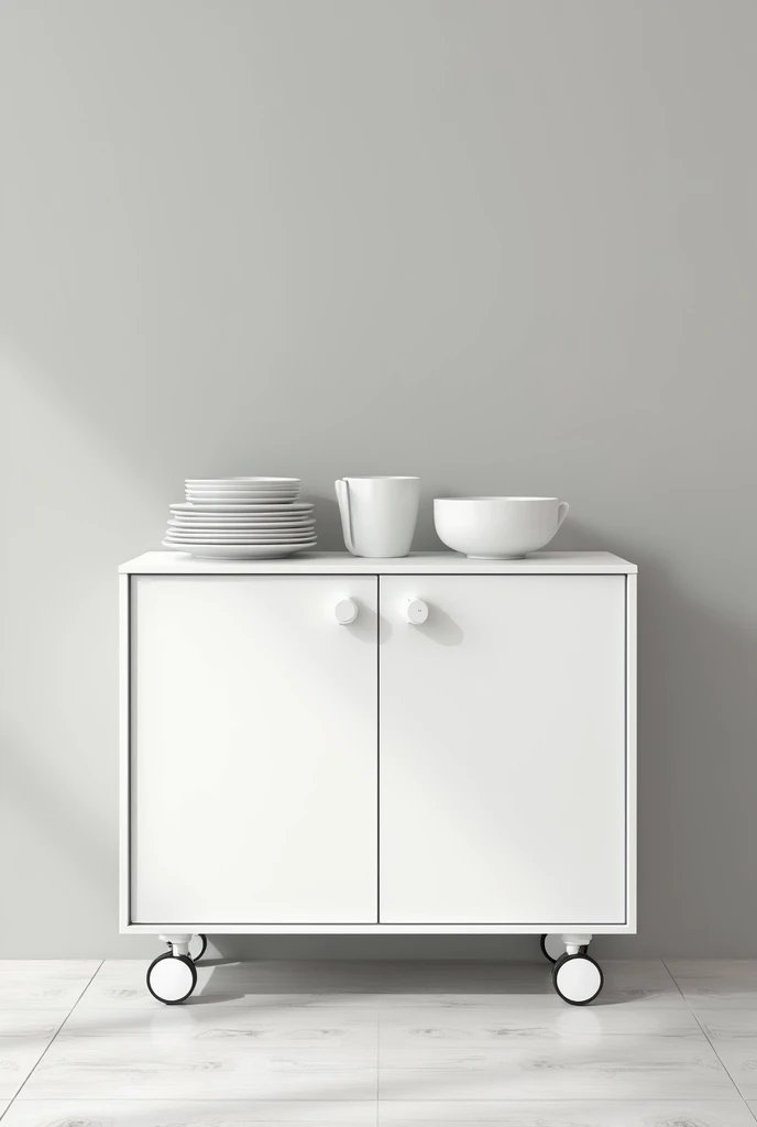 A small modern minimalist mobile buffet in the color white