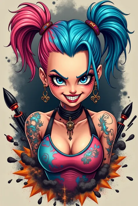 I created a tattoo sketch for the character Jinx from League of Legends